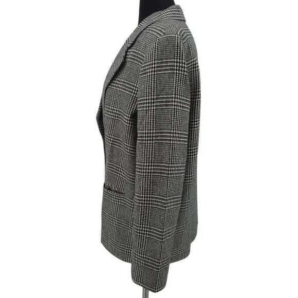 VTG 90s Requirements Size 14 Petite Black Cream Plaid Wool Single Button Blazer - Picture 4 of 6